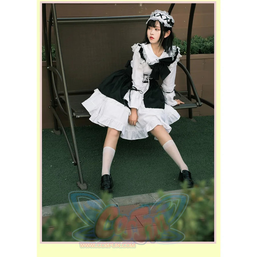 Lolita Womens Comic Cute Maid Party Cosplay Dress Set