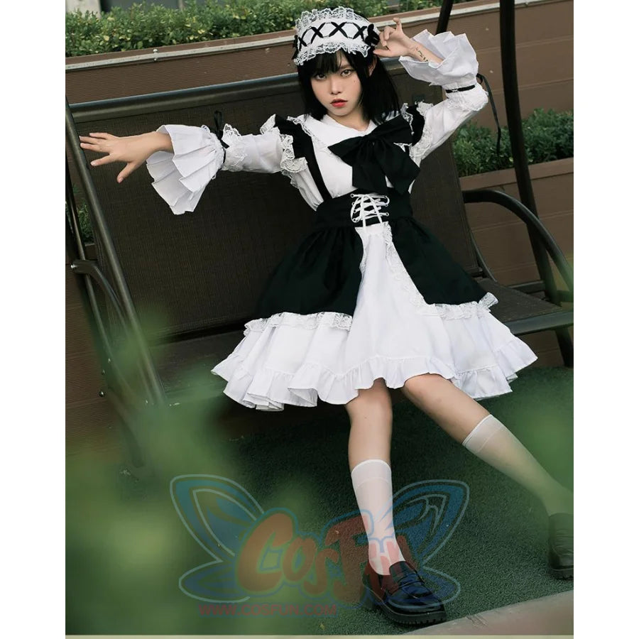 Lolita Womens Comic Cute Maid Party Cosplay Dress Set