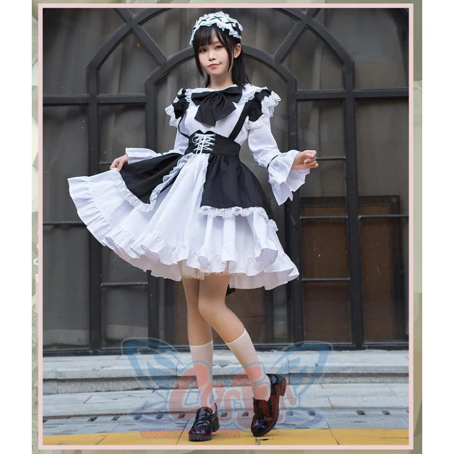 Lolita Womens Comic Cute Maid Party Cosplay Dress Set