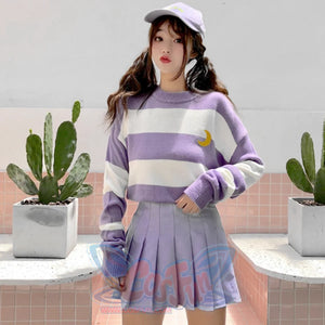 Moon Embroidery Stripe Sweater Mp006162 Sweatshirt