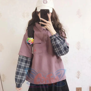 Polo Plaid Starfish Embroidery Pocket Sweatshirt J10027