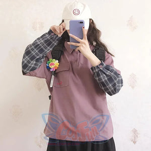 Polo Plaid Starfish Embroidery Pocket Sweatshirt J10027