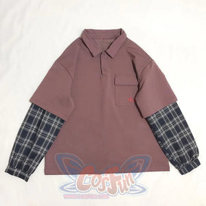 Polo Plaid Starfish Embroidery Pocket Sweatshirt J10027 Purple