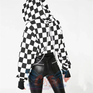 Punk Suspender Check Flag Plaid Cropped Hoodies Mp005930 Top