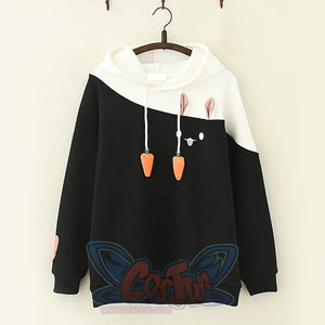 Rabbit Carrot Drawstrings Cotton Hoodie Mp006001 Black / Normal M Hoodie