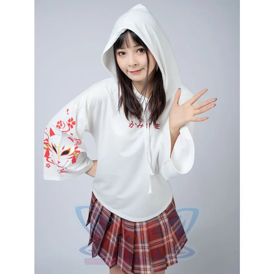 Sakura Fox Mask Print Drawstring Hoodie Mp006002 Sweatshirt