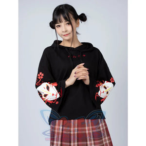 Sakura Fox Mask Print Drawstring Hoodie Mp006002 Sweatshirt