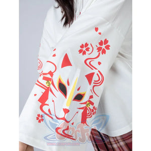 Sakura Fox Mask Print Drawstring Hoodie Mp006002 Sweatshirt