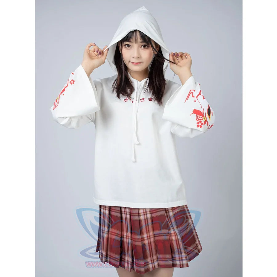 Sakura Fox Mask Print Drawstring Hoodie Mp006002 Sweatshirt