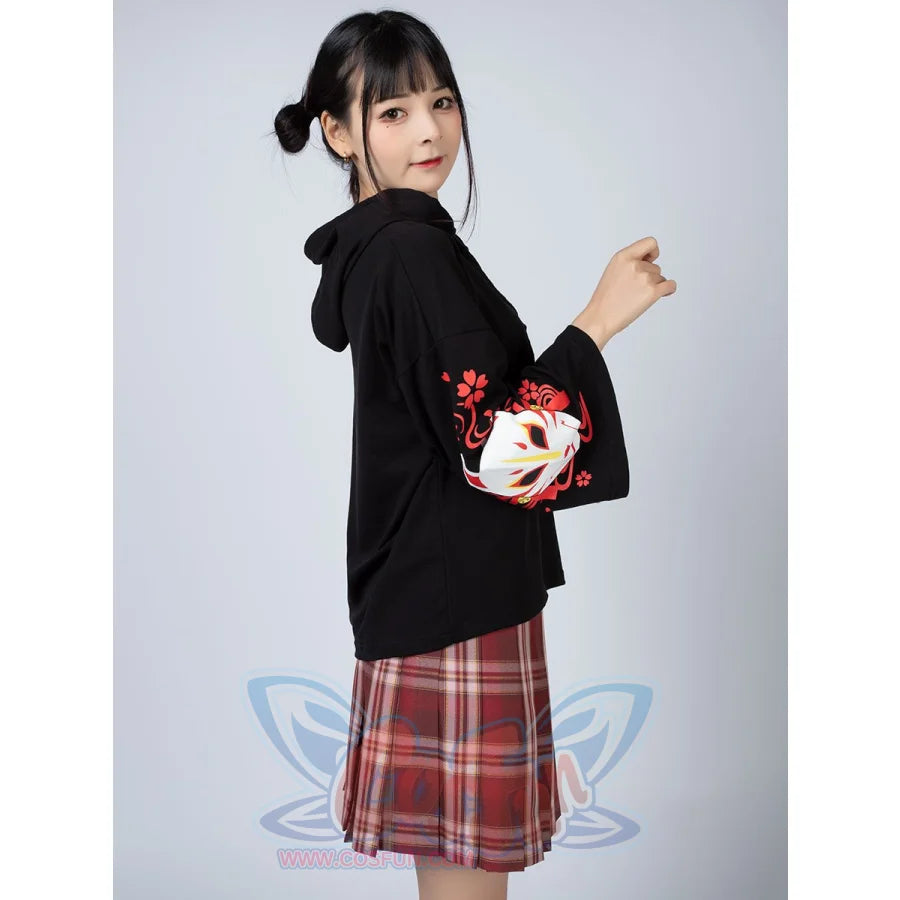 Sakura Fox Mask Print Drawstring Hoodie Mp006002 Sweatshirt