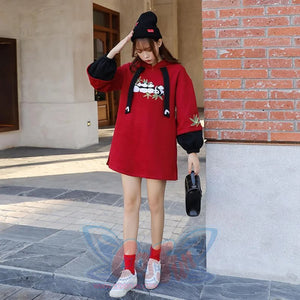 Side Slit Panda Embroidery Hooded Straight Dress Sweatshirt