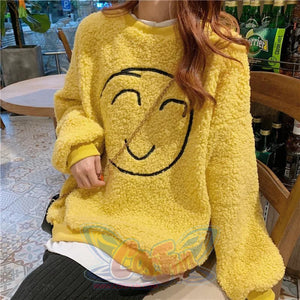 Smile Face Fake Two-Piece Loose Sweatshirt Yellow / M