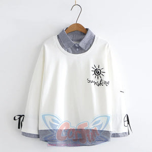 Sunshine Embroidery Bowknot Sleeves One-Piece Sweatshirt White / M