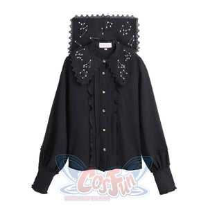 Vintage Constellation Embroidery Ruffle Blouse Black / S Shirt