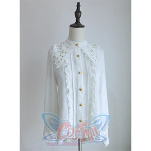 Vintage Constellation Embroidery Ruffle Blouse Shirt