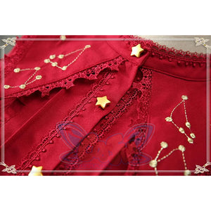 Vintage Constellation Embroidery Ruffle Blouse Shirt