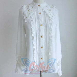 Vintage Constellation Embroidery Ruffle Blouse Shirt