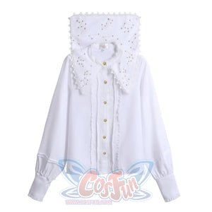 Vintage Constellation Embroidery Ruffle Blouse White / S Shirt