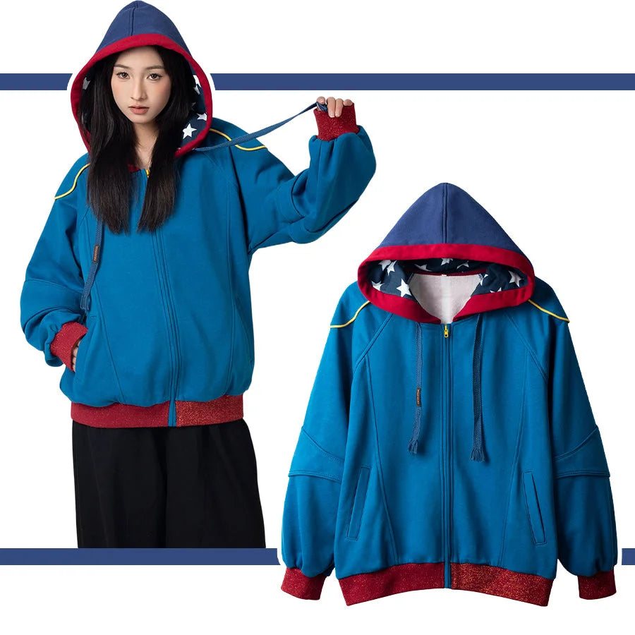 Cosfun Original America Modern Color-Block Blue Cosplay Hoodie Jacket A00004 Sweatshirt