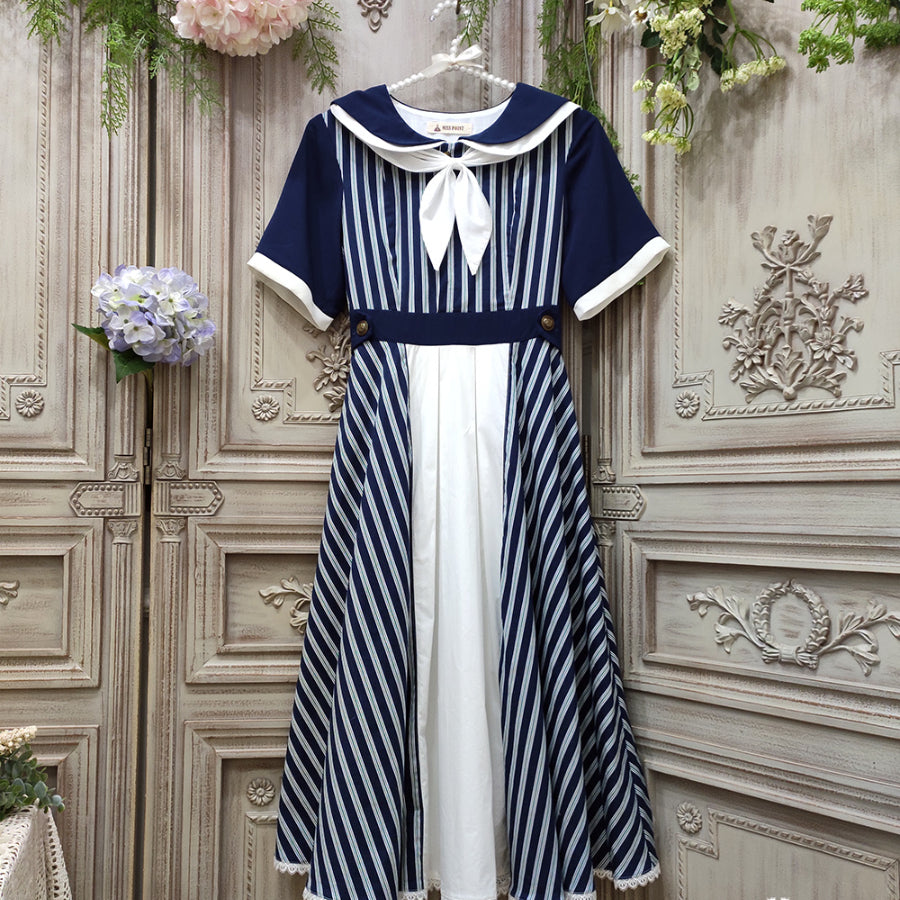 Summer Color Blocking Stripe Short-sleeved Dress