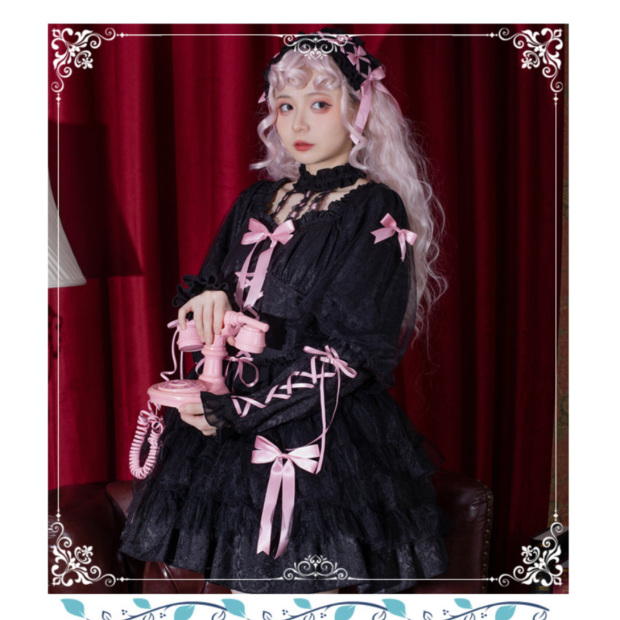 Sweet and Cool Gothic Lolita Slip Dress and Long-sleeved Dress S22810