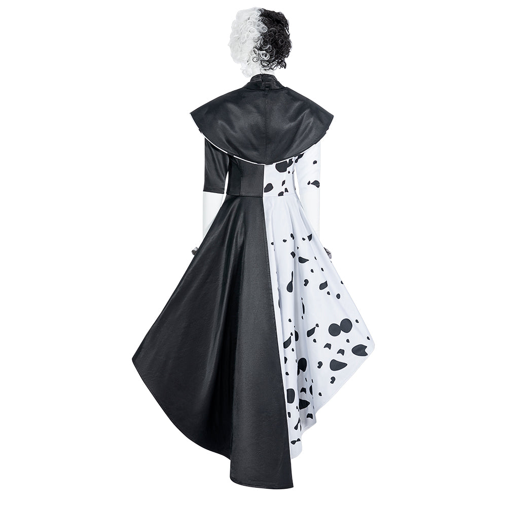 cosfun 2021 Movie Cruella Estella Cruella de Vil Cosplay Black Costume