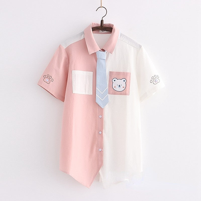 Soft Girl Cute Color Matching Long Sleeve Shirt