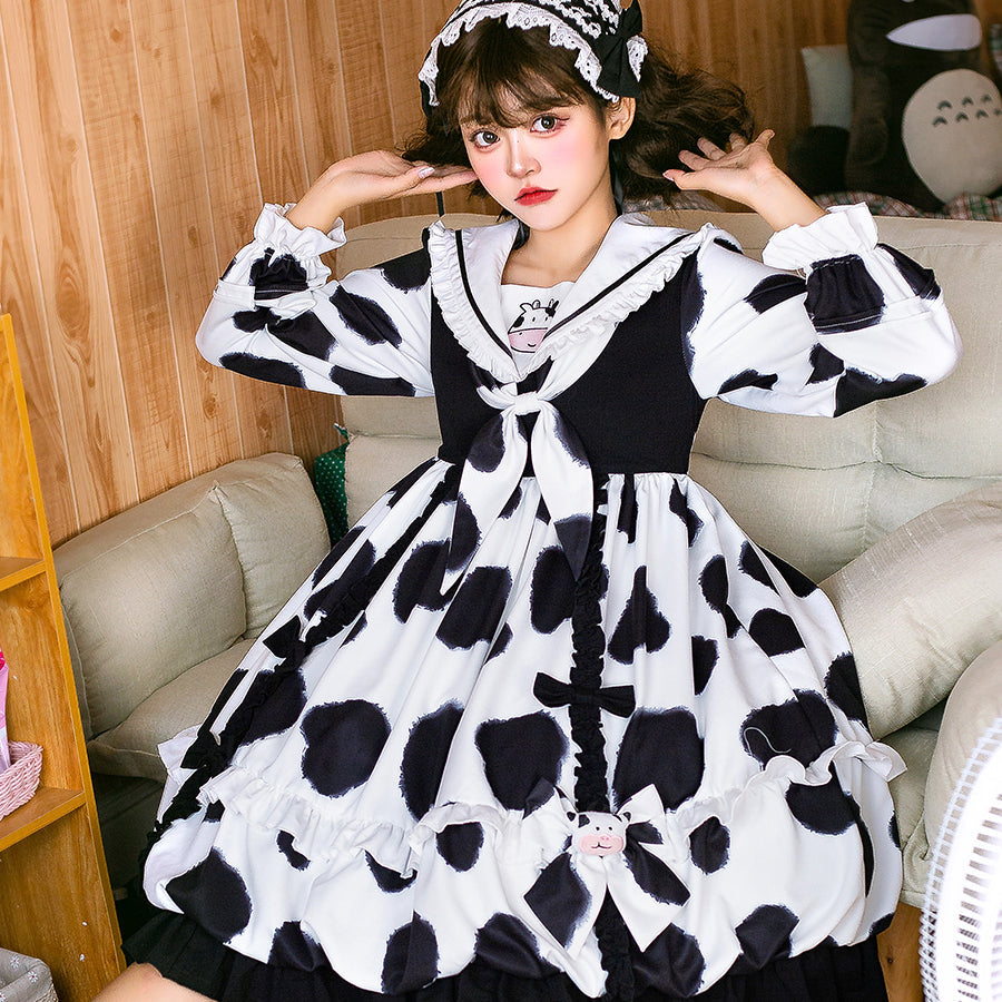 Sweet Cow and Cat Paw Lolita Long Sleeve Dress