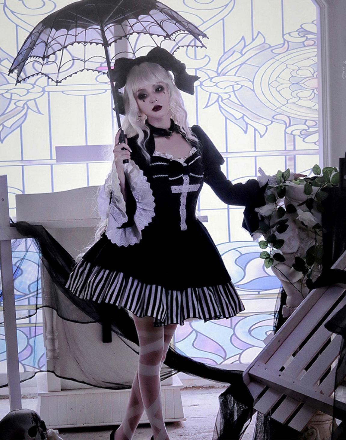 Halloween Gothic Dark Thick Fake Two-piece Lolita Dress