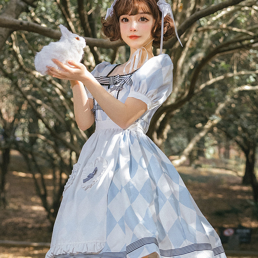 Alice Lolita Short Sleeve Dress and Apron Two Piece Sets