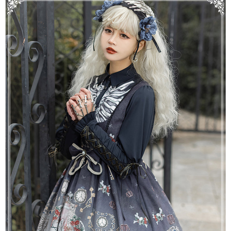 Vintage Gothic Lolita Jumper Skirt and Long-sleeved Shirt