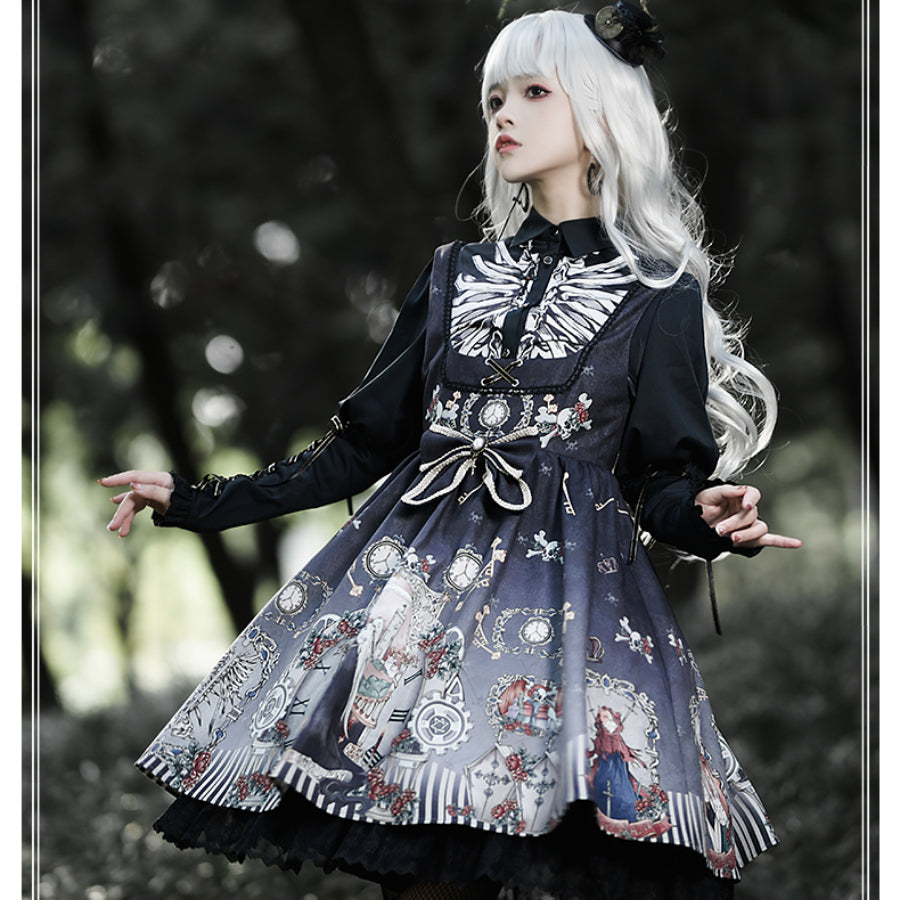 Vintage Gothic Lolita Jumper Skirt and Long-sleeved Shirt