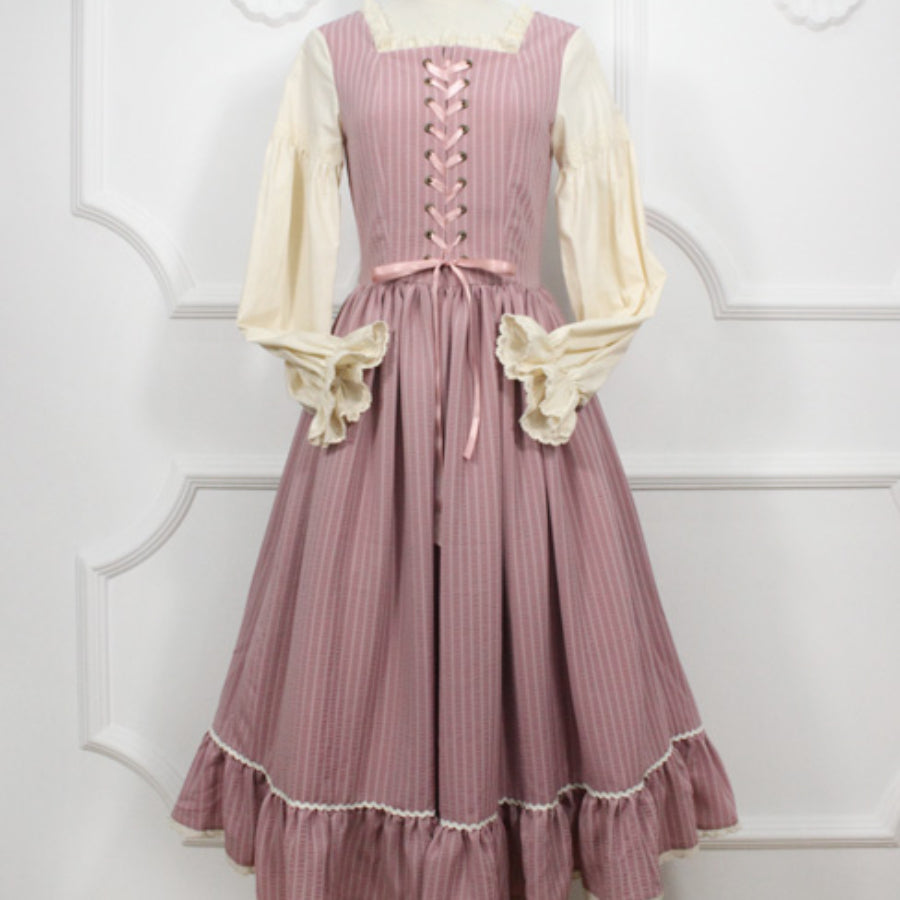 Autumn Vintage Stripe Lolita Long-sleeved Dress