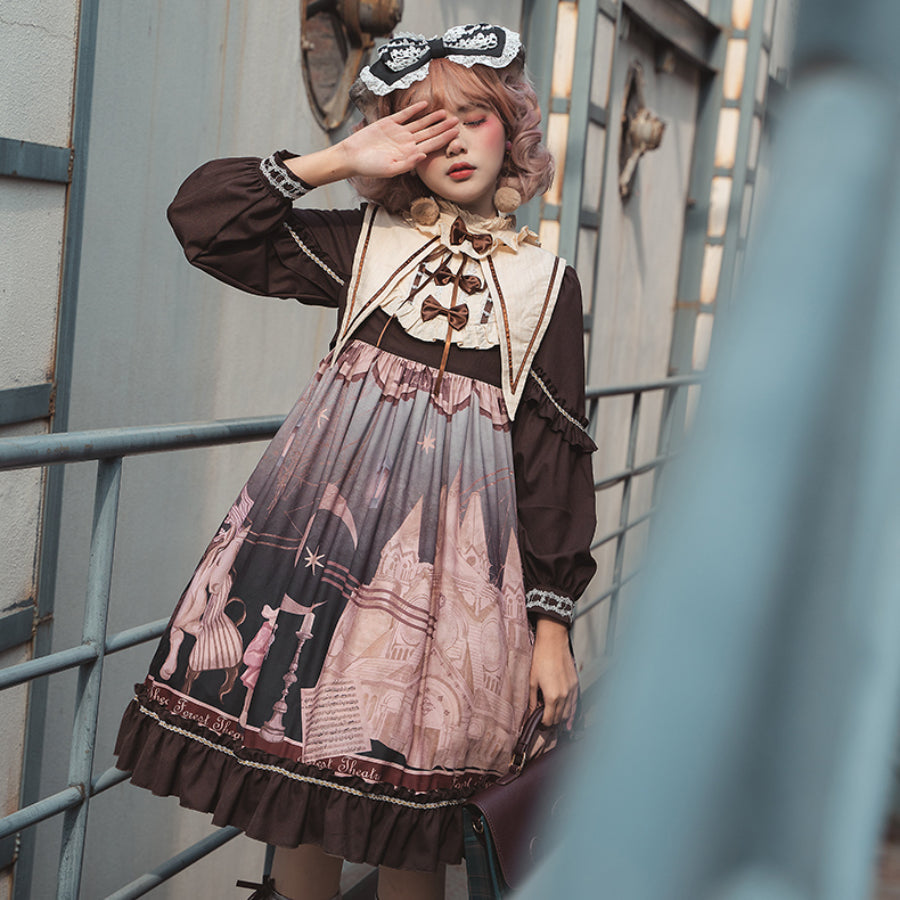 Daily Lovely Printed Slim Lolita Long Sleeve Dress