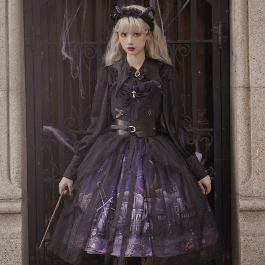 Halloween Gothic Vintage High Waist Jumper Skirt Sets