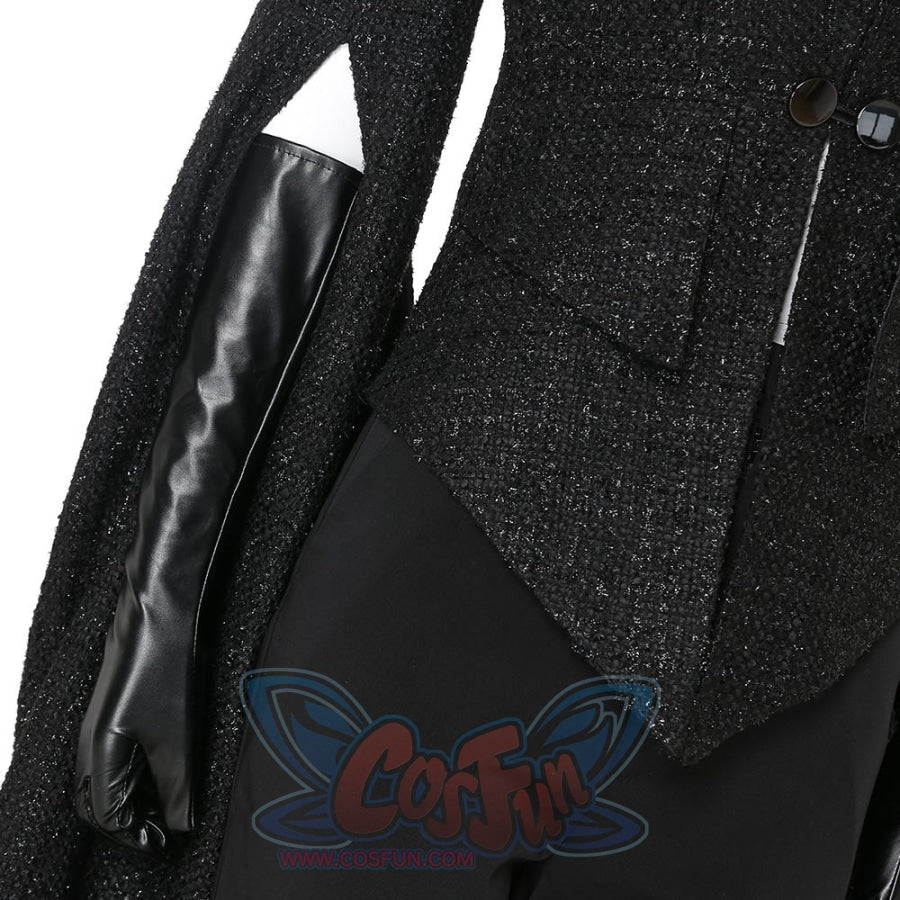 cosfun 2021 Movie Cruella Estella Cruella de Vil Black Leather Outfits  Cosplay Costume C00544