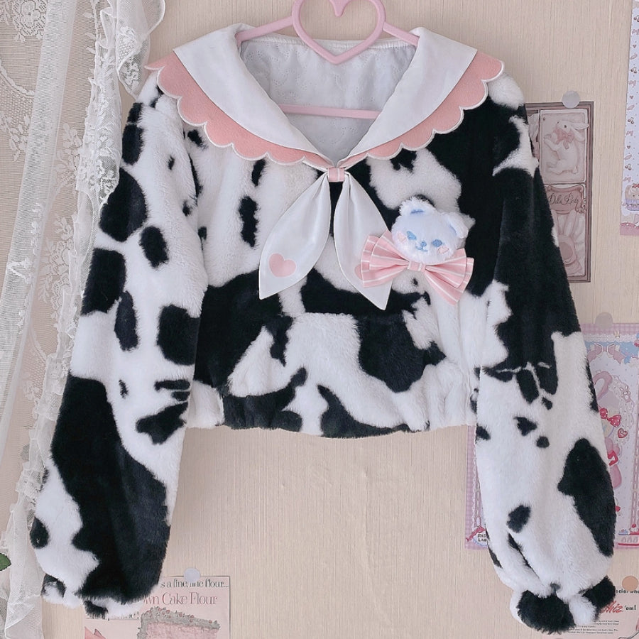 Autumn Winter Lovely Cow Lolita Woolen Hoodie