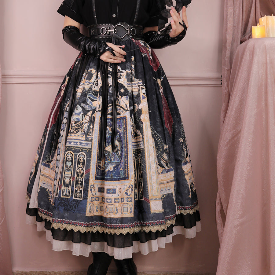 Egypt Style Gorgeous Side Opening Lolita Printed Skirt