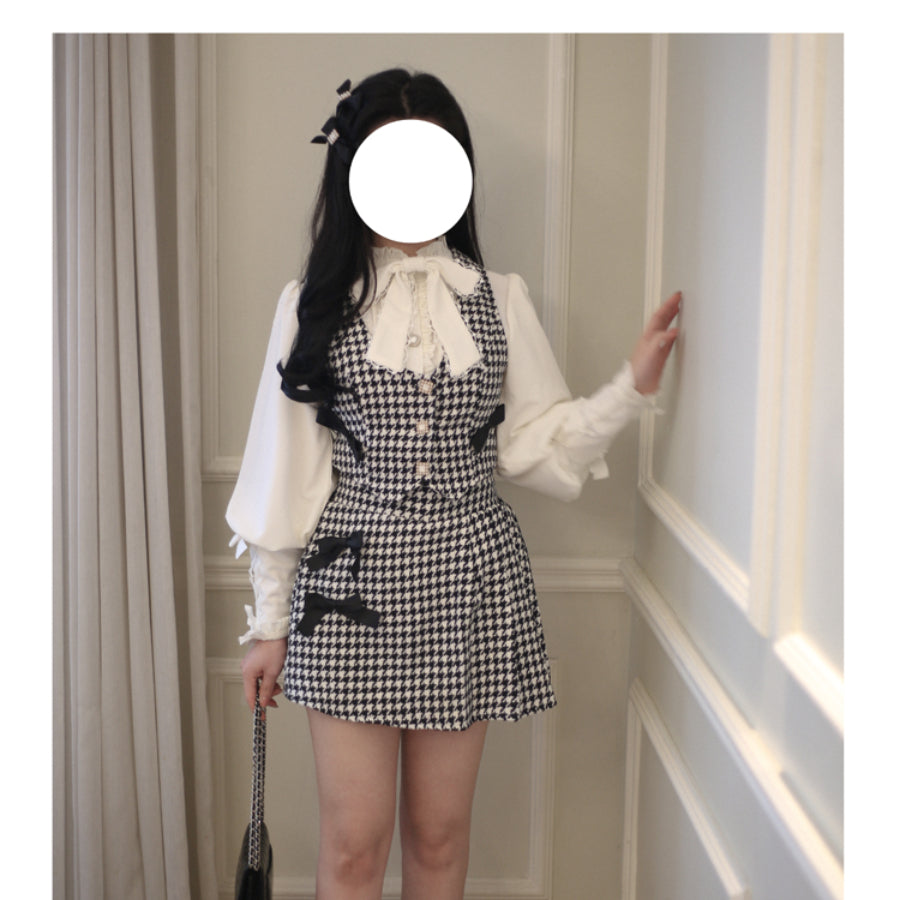 Daily Elegant Winter Lolita Woolen Houndstooth Skirt Sets