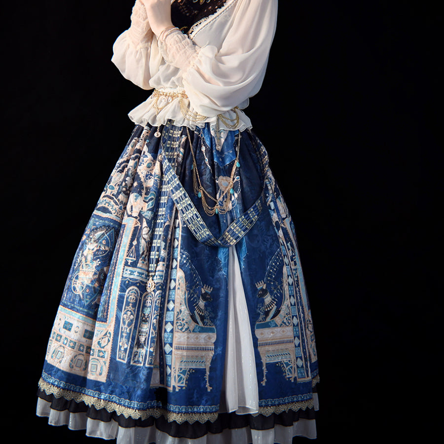 Egypt Style Gorgeous Side Opening Lolita Printed Skirt