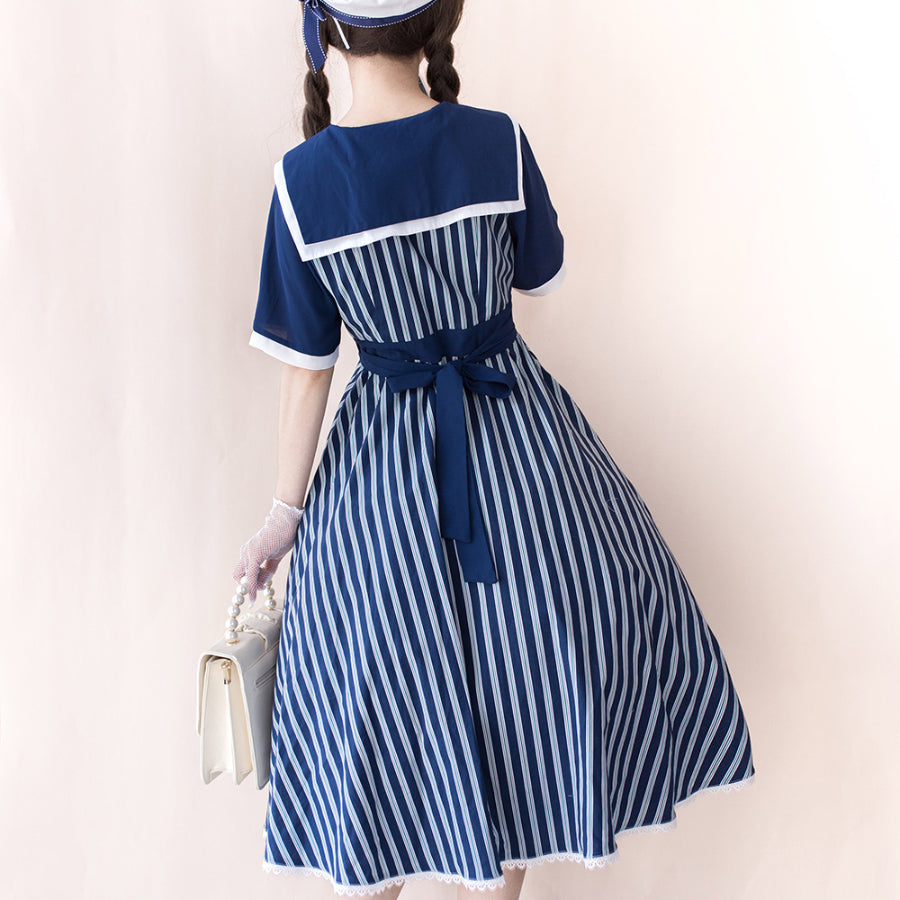 Summer Color Blocking Stripe Short-sleeved Dress