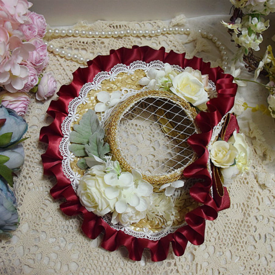 Original Elegant and Classic Lolita Flowers Straw Hat