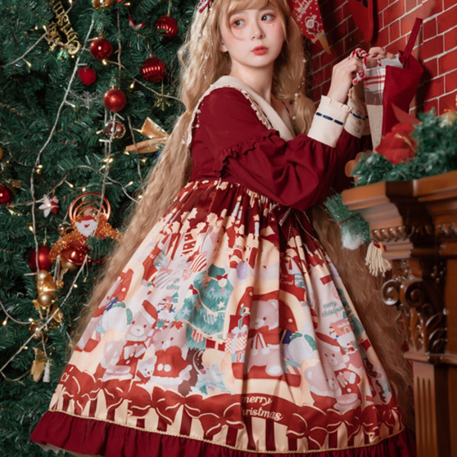 Christmas Bear Lovely and Sweet Lolita Long-sleeve Dress