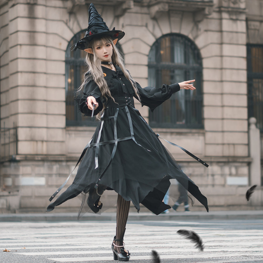 Vintage Halloween Lolita Irregular Long-sleeved Dress