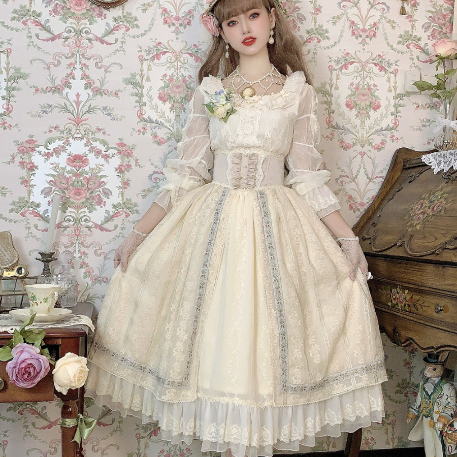 Spring Elegant Embroidered Lolita High Waist Skirt