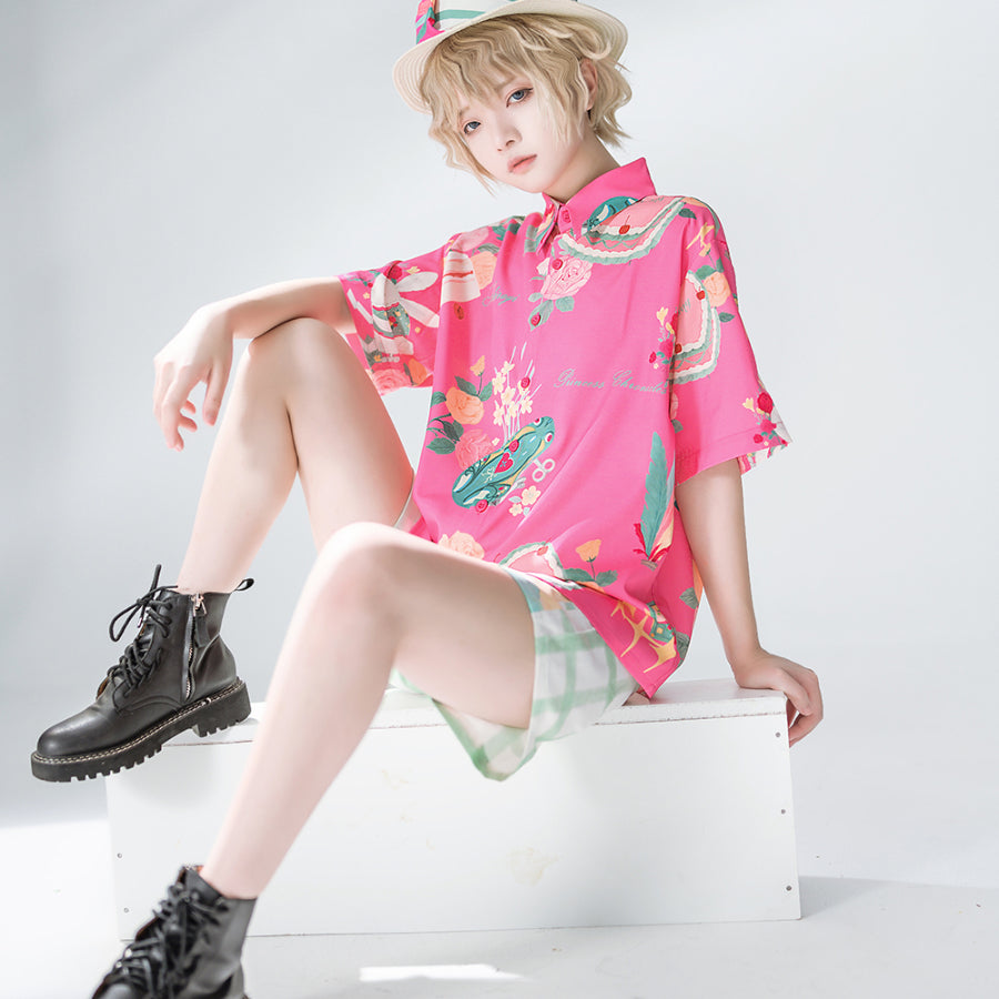 Summer Daily Vintage Loose Lolita Printed Shirt and Shorts