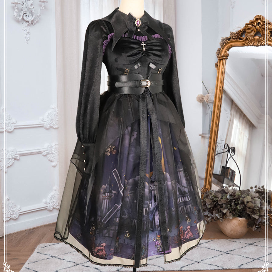 Halloween Gothic Vintage High Waist Jumper Skirt Sets