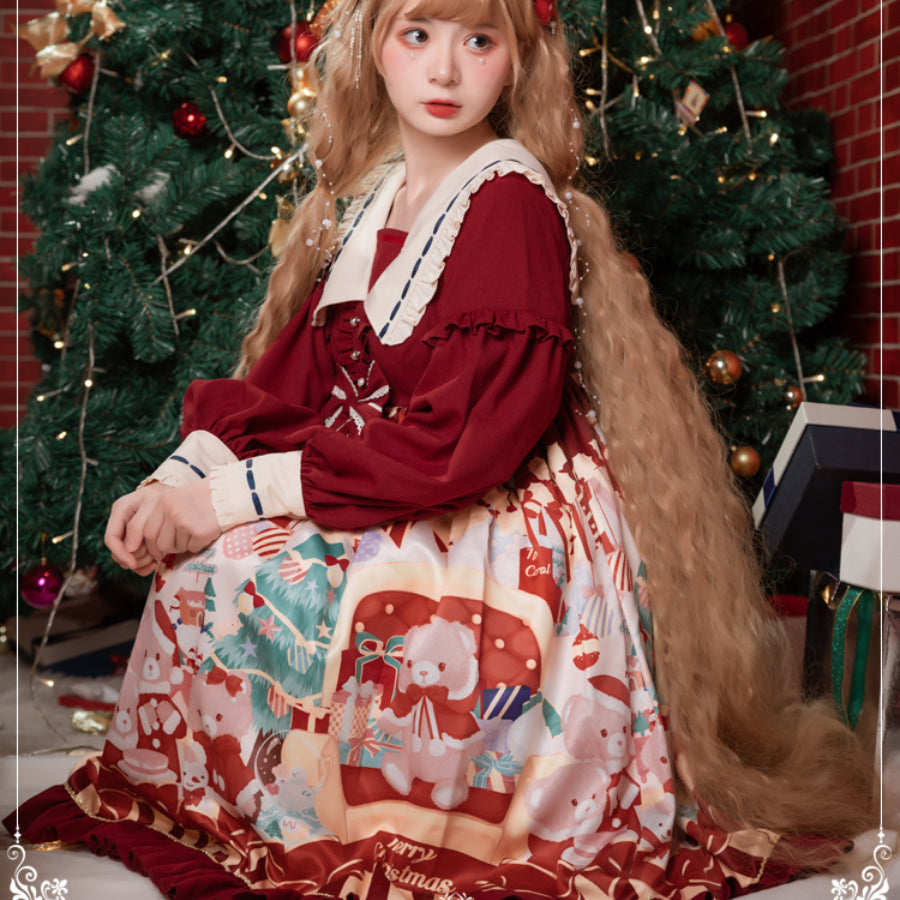 Christmas Bear Lovely and Sweet Lolita Long-sleeve Dress