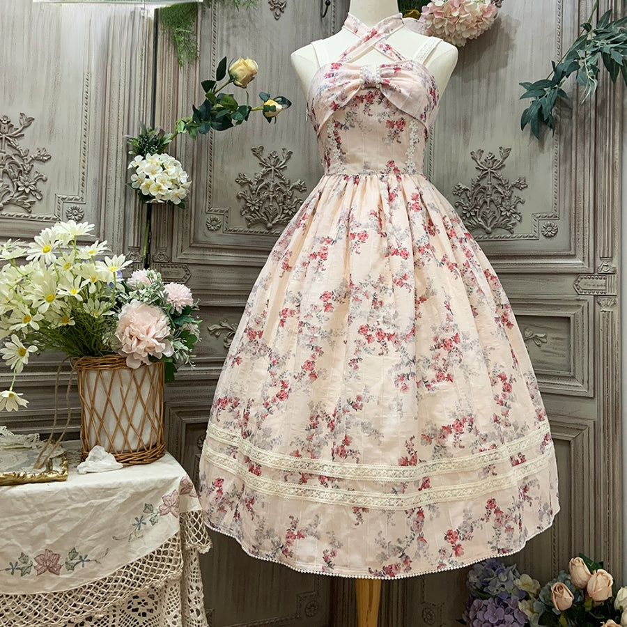 Vintage and Elegant Lolita Printed Neck Dress