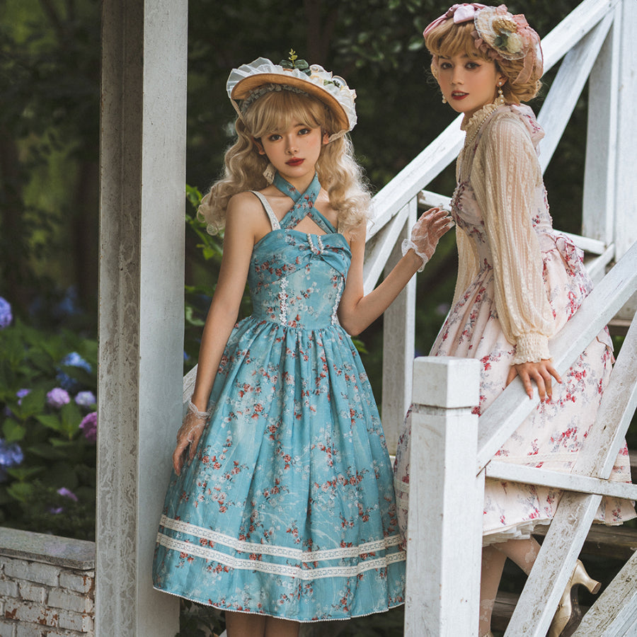 Vintage and Elegant Lolita Printed Neck Dress